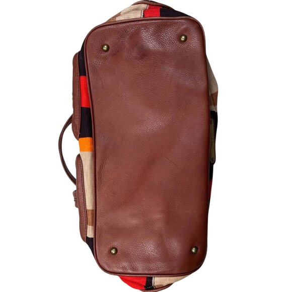 Cole Haan Handbag Brown Leather Canvas Retro Striped Colorblock Boho - Picture 5 of 10